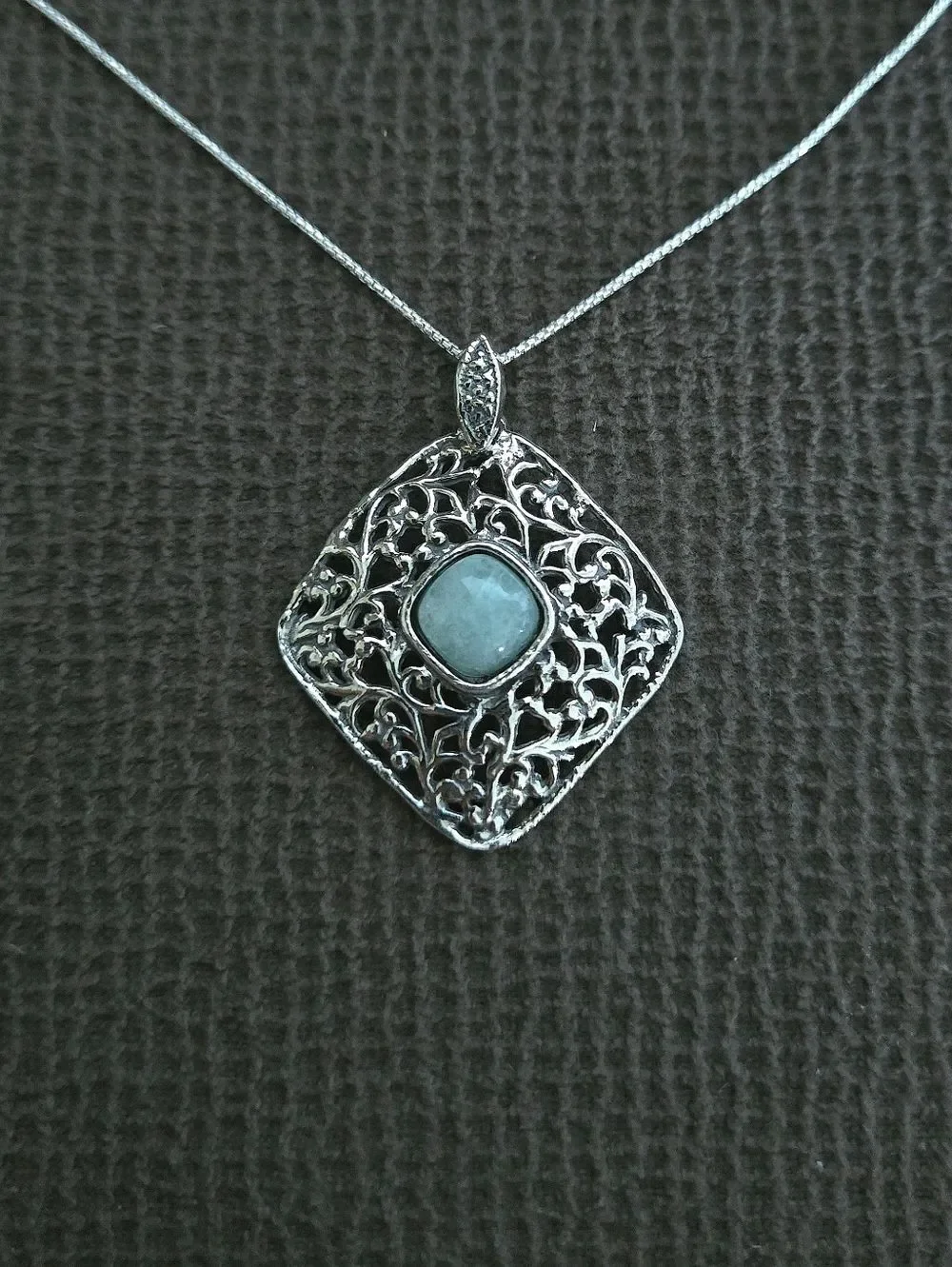 Noa Zuman Silver🤍 Square Scroll📜 with Amazonite Pendant Necklace - NWT